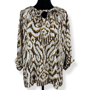 Ruby Rd‎ Blouse Womens Plus 3X Orange Black Metallic Silver Animal Print